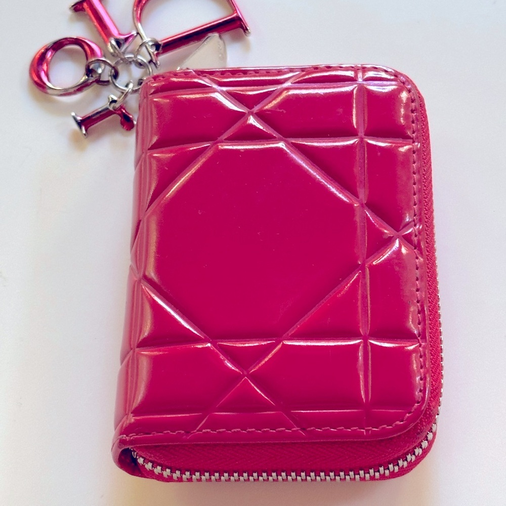 Authentic Dior Lady Dior card case and coin purse in patent leather